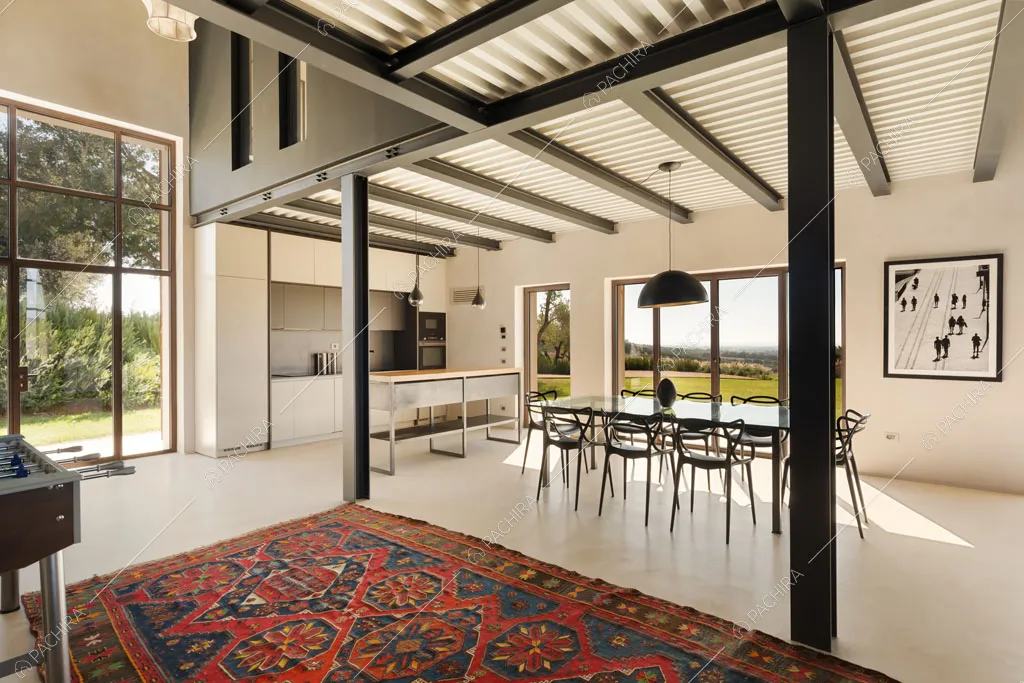 Zona living della villa Gypsum, location in stile moderno a Grosseto