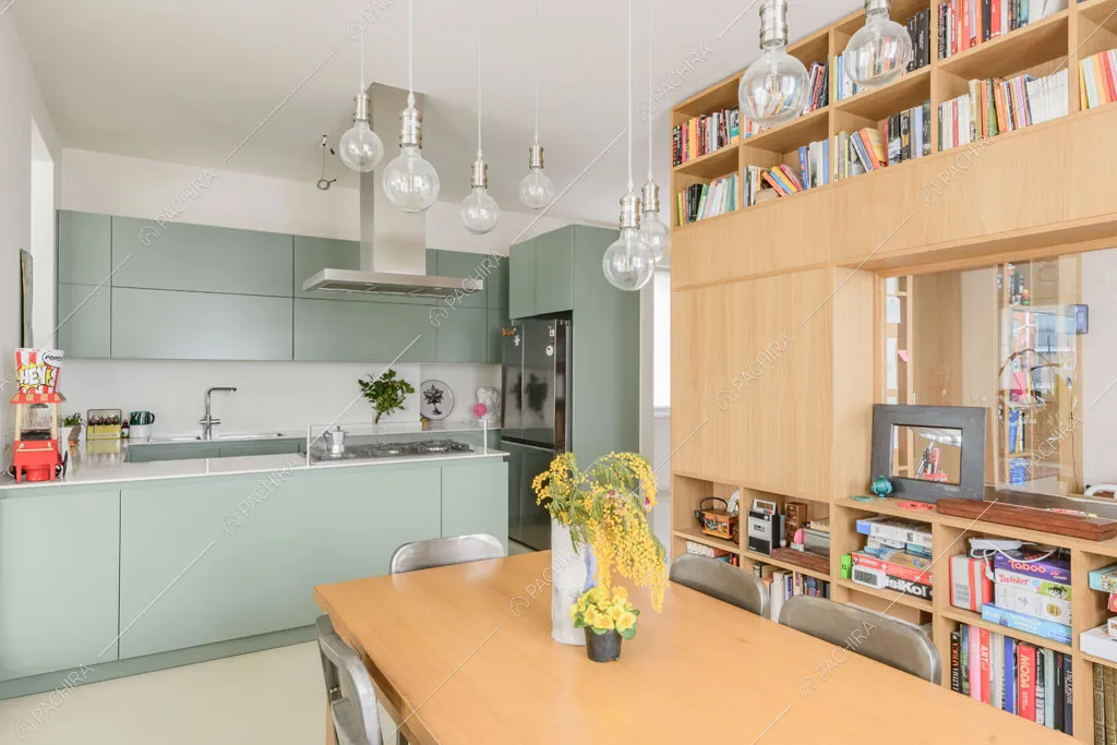 Cucina a vista dell'appartamento Papagayo, location in stile contemporaneo a Milano