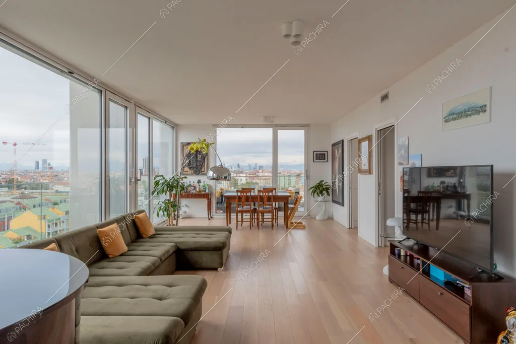 Zona living dell'appartamento Tobol, location in stile contemporaneo a Milano