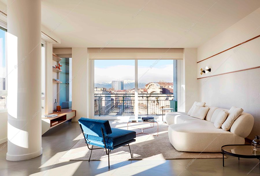 Salotto dell'appartamento Olivina, location in stile moderno a Torino