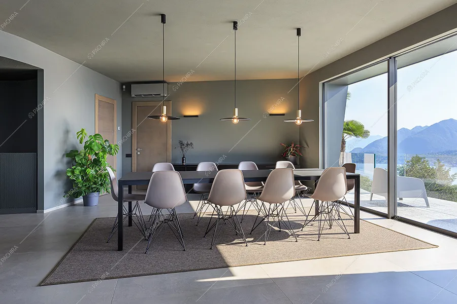 Sala da pranzo della villa moderna Cleome, location per shooting a Verbania