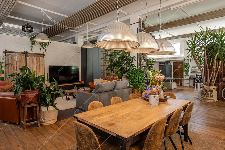 Zona living del loft Alunite, location in stile vintage a Milano