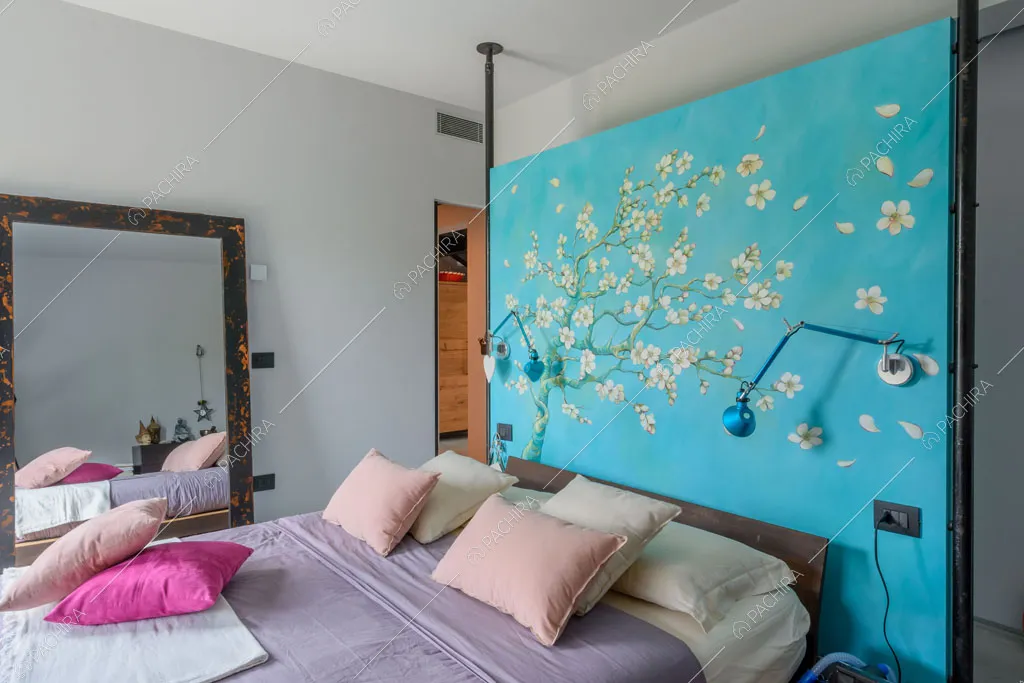 Camera da letto matrimoniale della villa Aral, location in stile contemporaneo a Monza