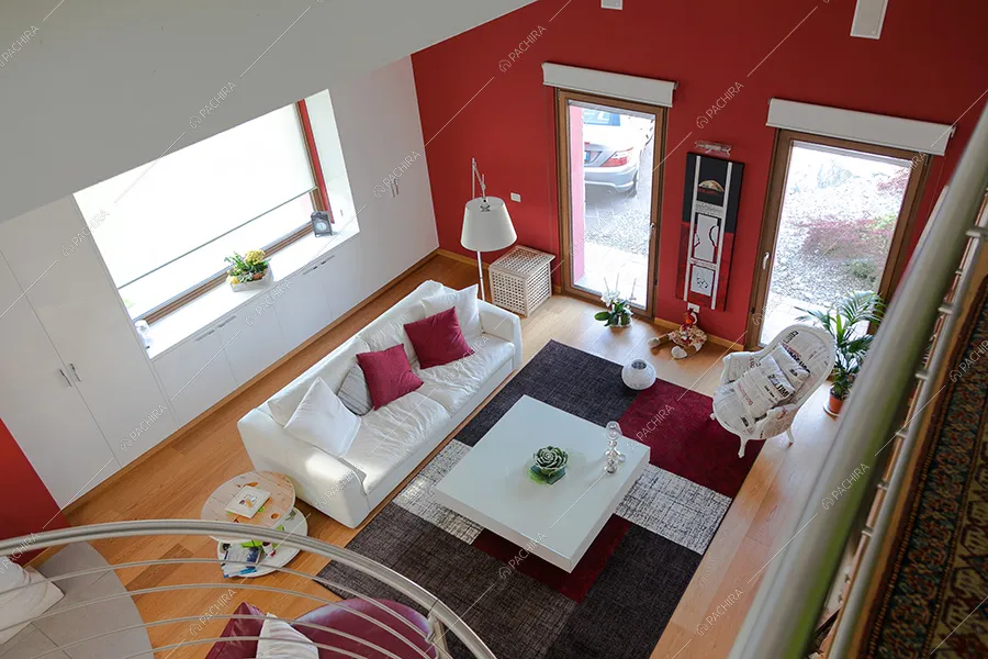 Zona living della villa Filesia, location in stile contemporaneo a Lecco