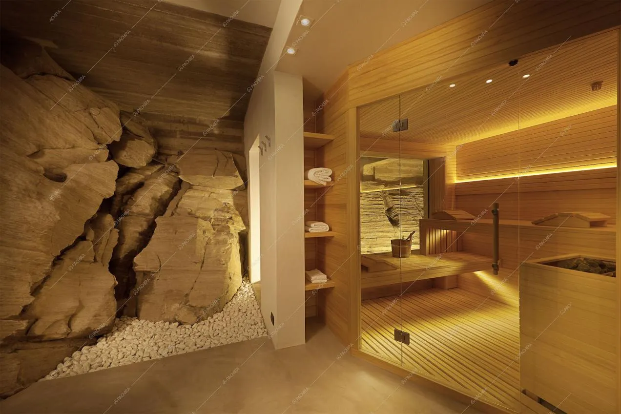 Sauna e parete in roccia