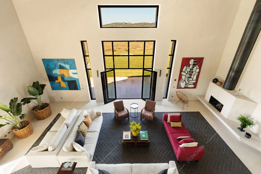Zona living della villa Gypsum, location in stile moderno a Grosseto