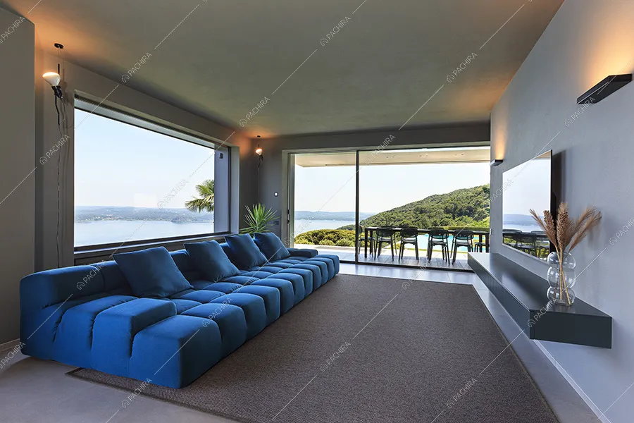 Salotto della villa moderna Cleome, location per shooting a Verbania