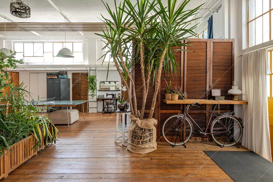 Zona living del loft Alunite, location in stile vintage a Milano