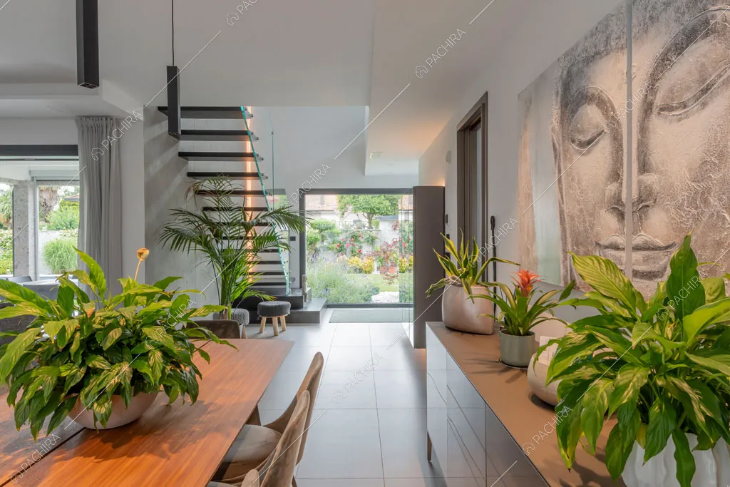 Zona pranzo della villa Diosma, location in stile moderno a Milano