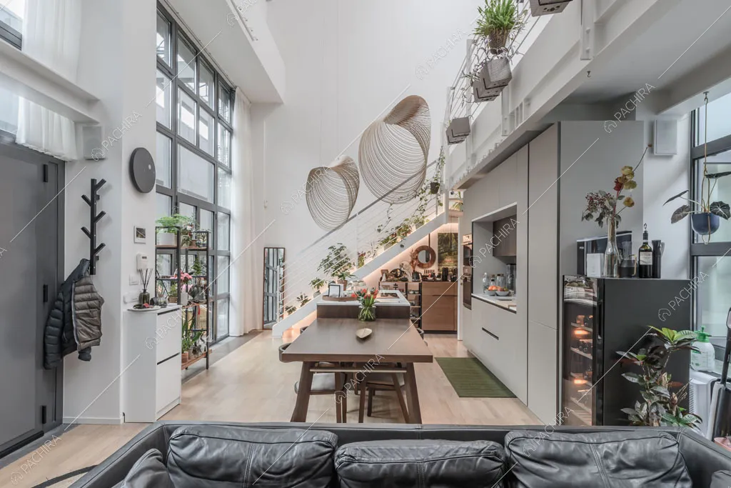 Zona living del loft Tagus, location in stile contemporaneo a Milano
