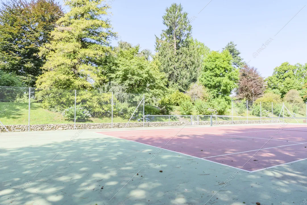 Alberi intorno al campo da tennis nel parco della villa