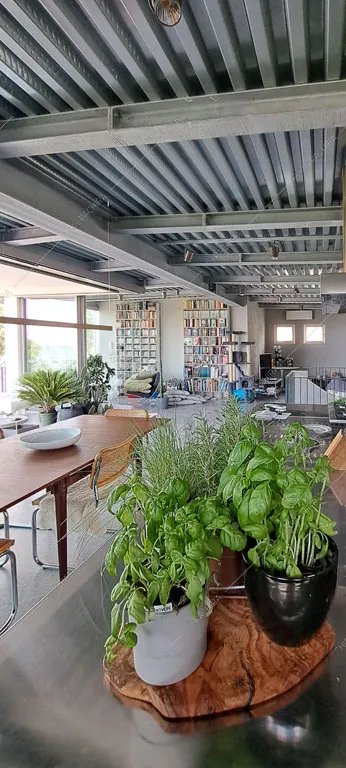 Zona living dell'attico Terek, location in stile contemporaneo a Venezia