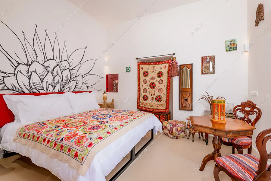 Camera da letto della masseria Chinook, location in stile contemporaneo a Lecce