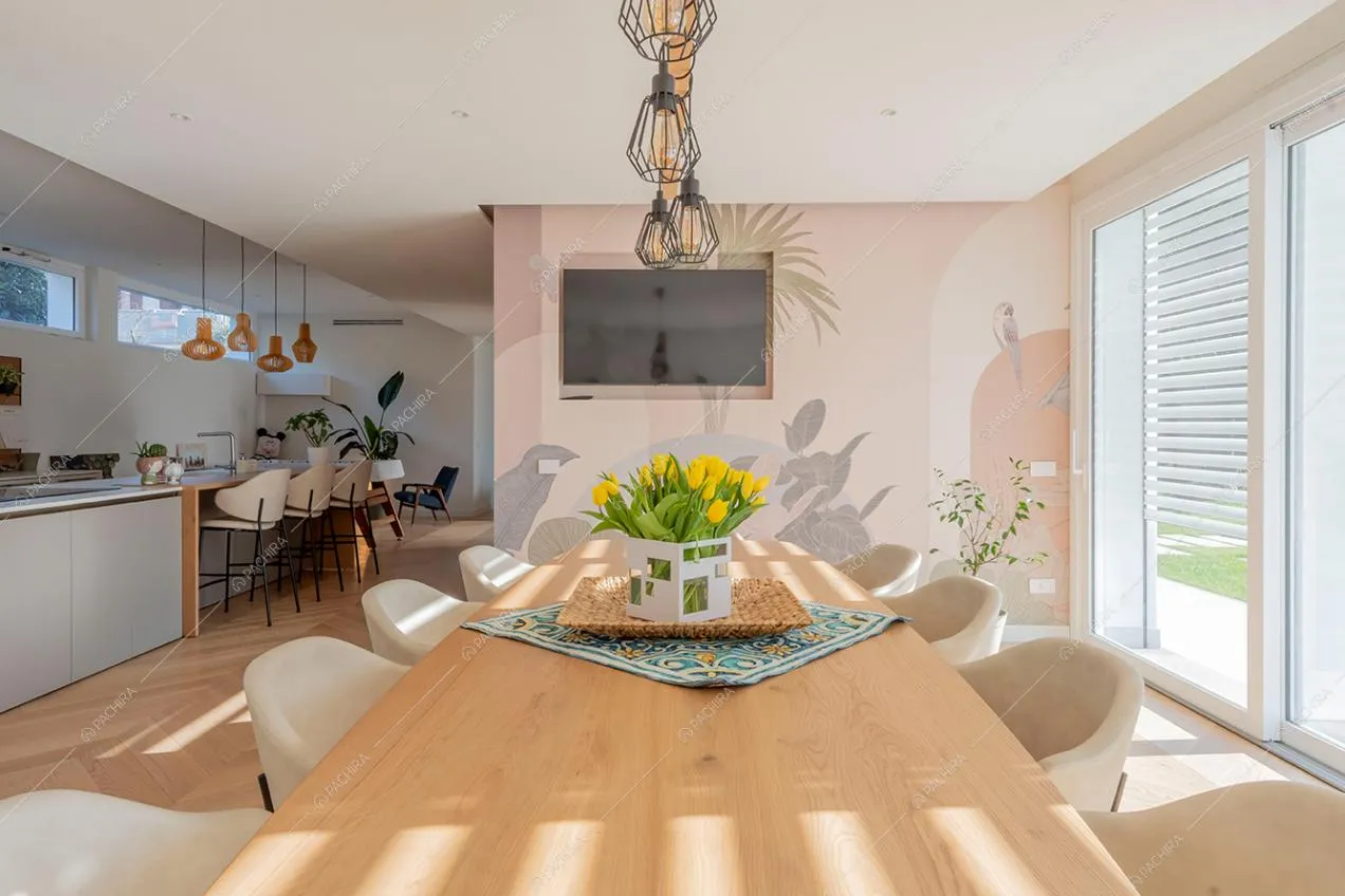 Zona living della villa Brenta, location in stile moderno a Milano