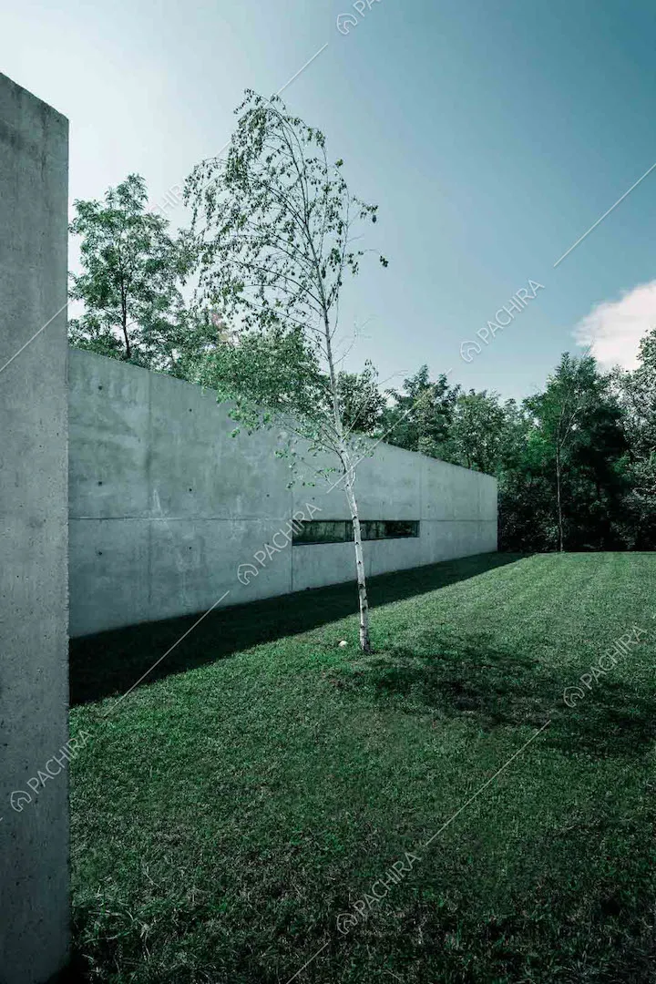 Giardino e mura della villa in cemento lisciato