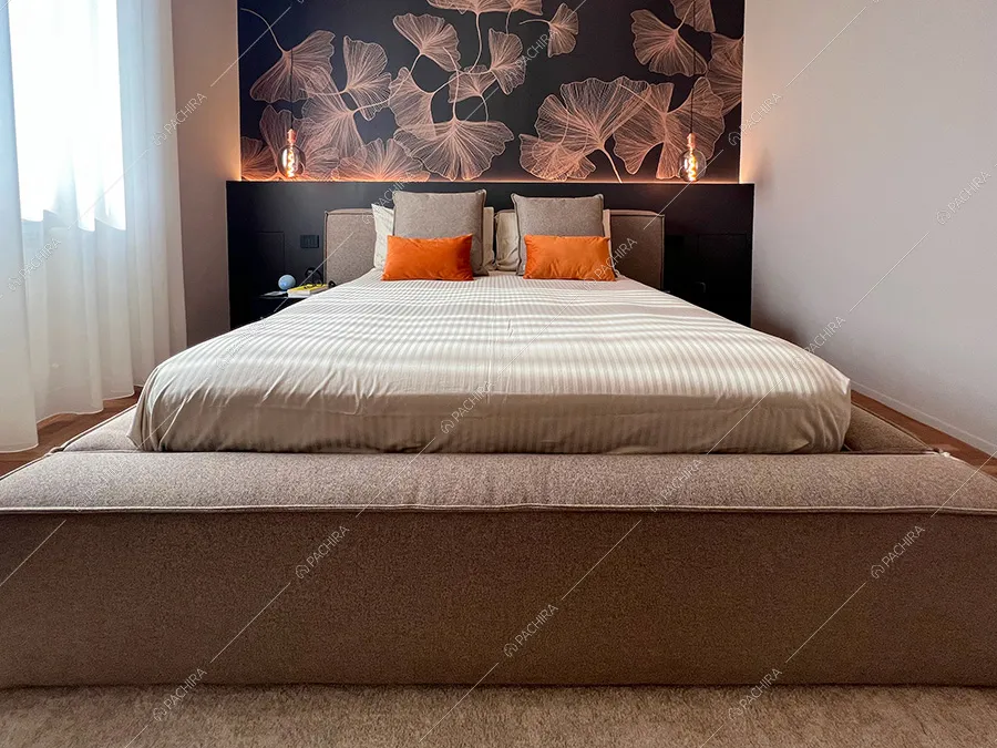 Camera da letto dell'appartamento Morganite, location in stile contemporaneo per shooting a Milano