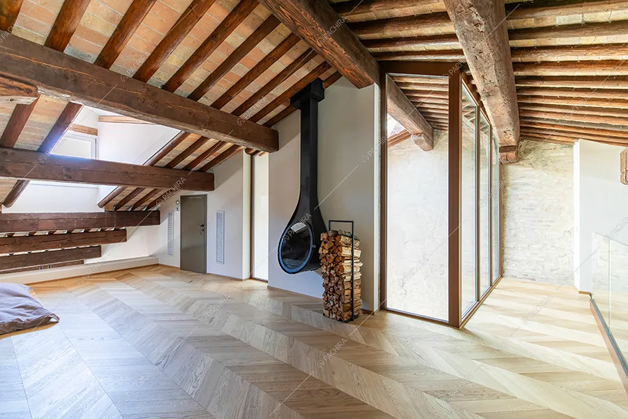 Salotto dell'attico Pontederia, location in stile moderno per shooting a Padova