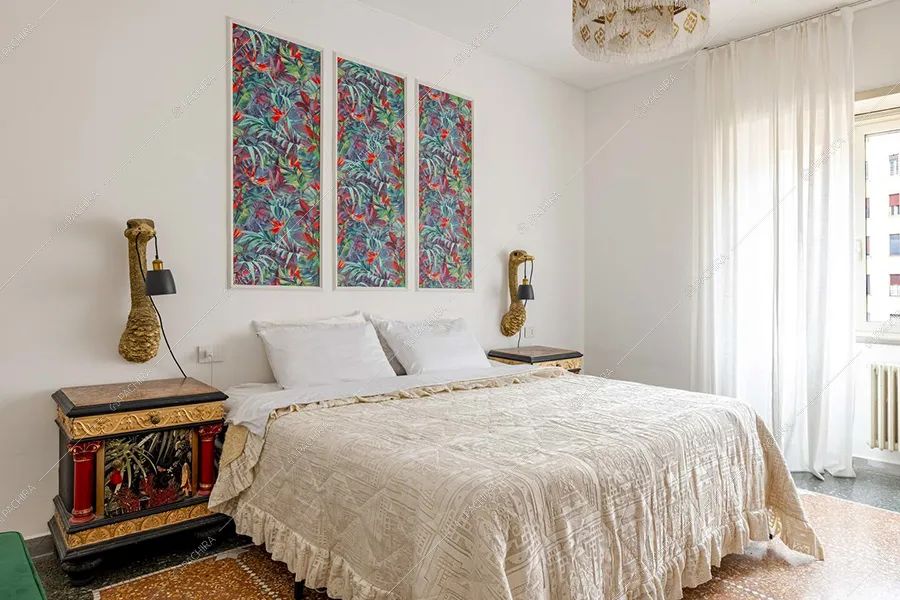 Camera da letto dell'appartamento Nemesia, location in stile moderno per shooting a Roma
