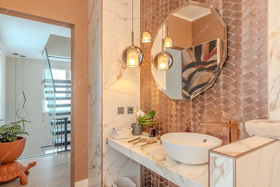 Bagno del loft Favo, location contemporanea per shooting a Milano