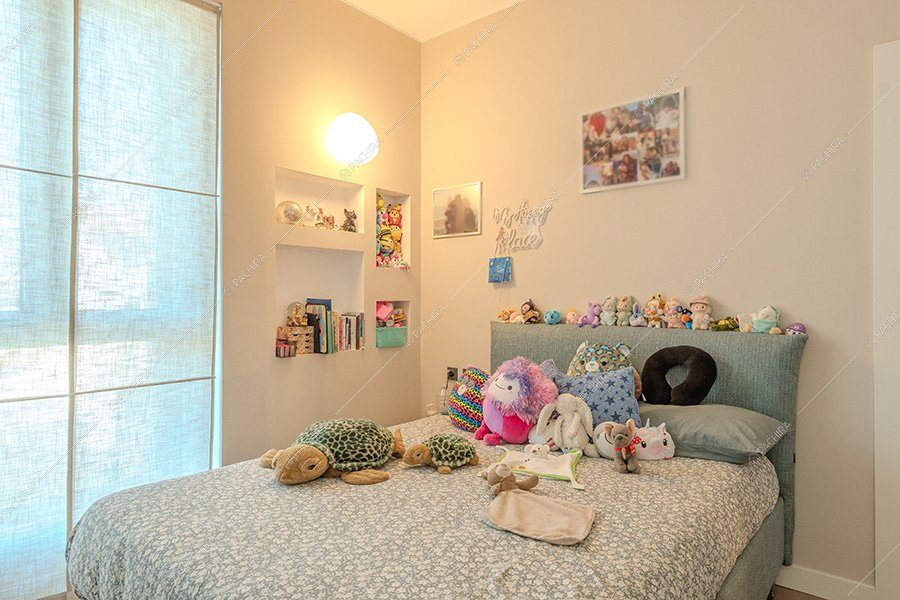 Camera dei bambini del loft Favo, location contemporanea per shooting a Milano