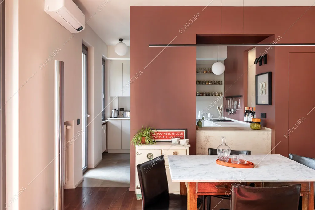 Cucina a vista della location Castagno, appartamento in stile contemporaneo a Milano