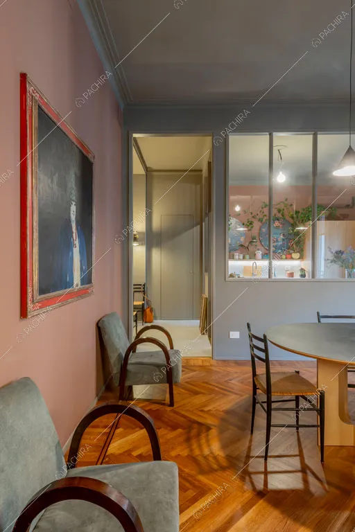 Sala da pranzo dell'appartamento Indo, location in stile contemporaneo a Milano