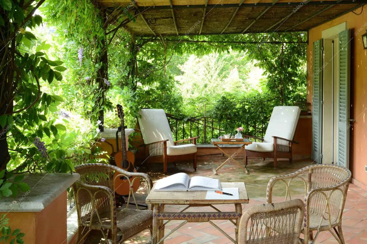 Terrazza con patio ricoperto di glicine