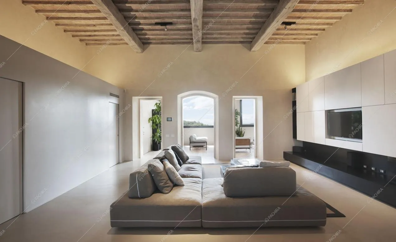 Il living di questa villa in Provincia di Siena