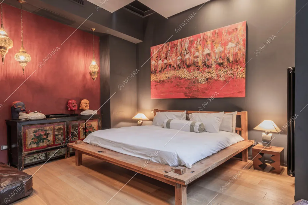 Camera da letto matrimoniale del loft Berillio, location in stile contemporaneo a Roma