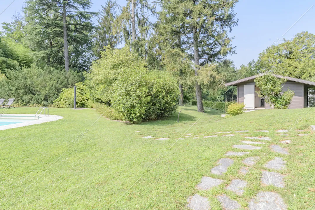 Piante nel parco della villa e vialetto in pietra