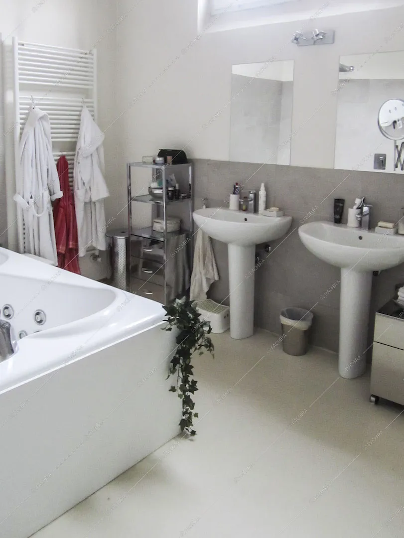 Il bagno moderno del loft con vasca idromassaggio