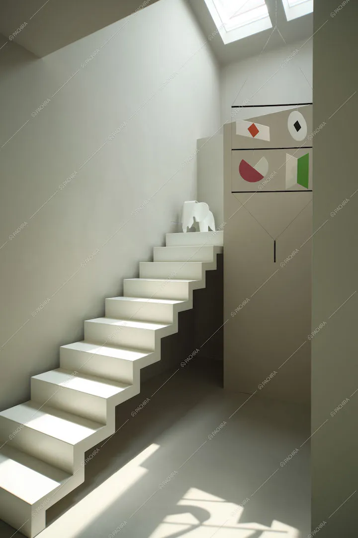 Scale bianche e lucernario sul soffitto