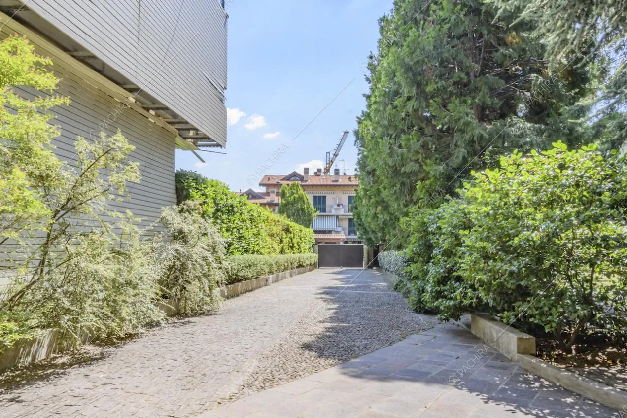 Cancello e viale d'ingresso con piante