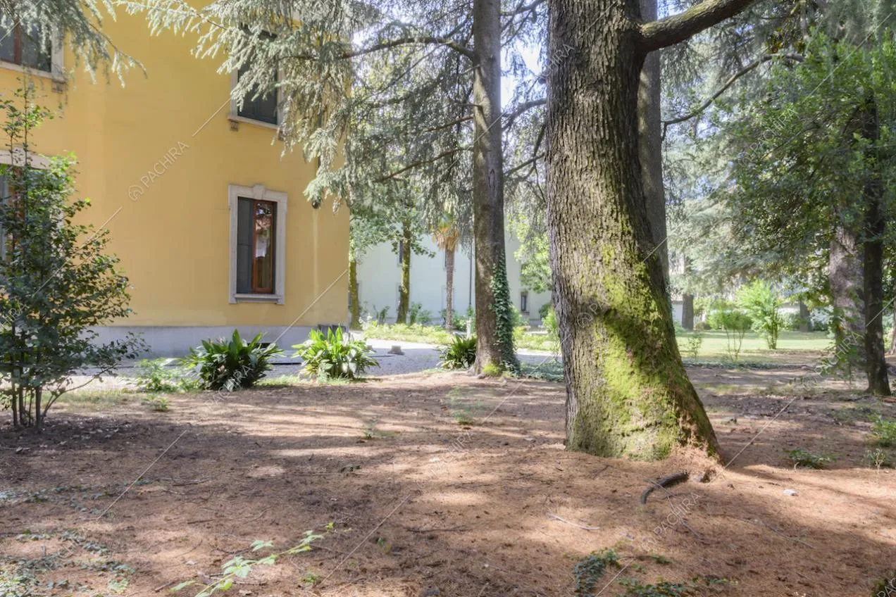 Giardino della location con vista sugli esterni gialli