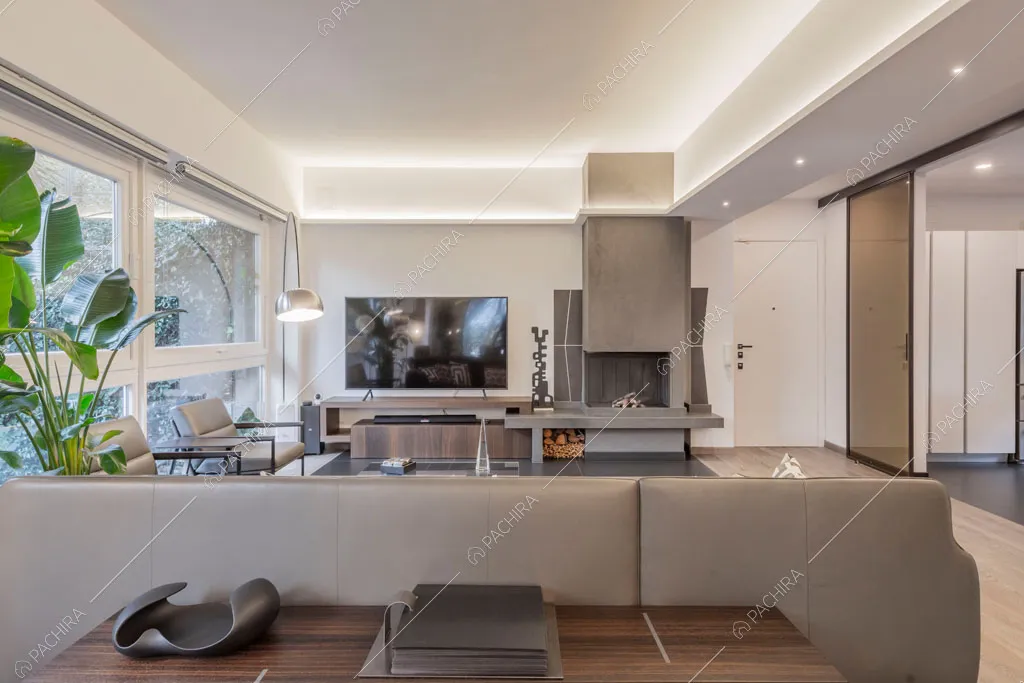 Vetrate nella zona living dell'appartamento Jojoba, location in stile contemporaneo a Roma