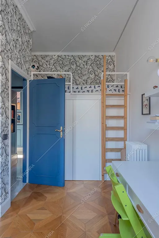 Camera da letto dell'appartamento Zambesi, location in stile eclettico a Roma