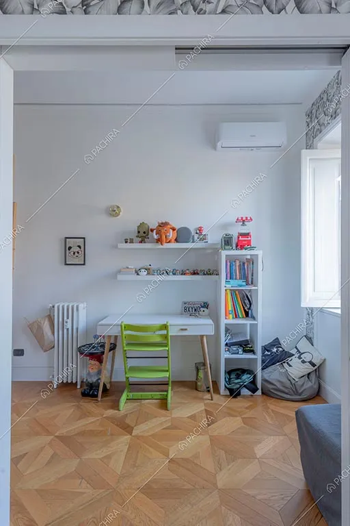 Camera da letto dell'appartamento Zambesi, location in stile eclettico a Roma