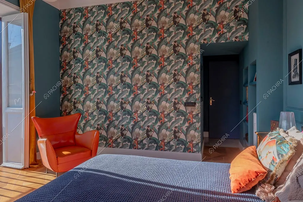 Camera da letto dell'appartamento Zambesi, location in stile eclettico a Roma