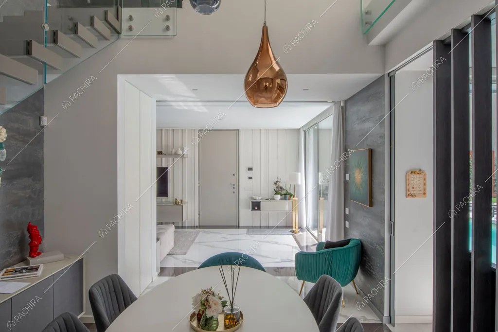 Sala da pranzo della villa Manioca, location in stile contemporaneo a Monza