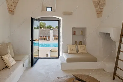 Camera della masseria Kyanite, location in stile contemporaneo a Brindisi
