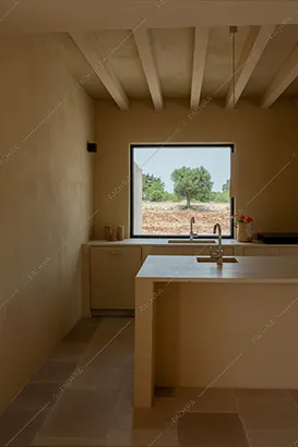 Cucina della masseria Kyanite, location in stile contemporaneo a Brindisi