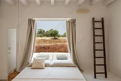 Camera da letto della masseria Kyanite, location in stile contemporaneo a Brindisi