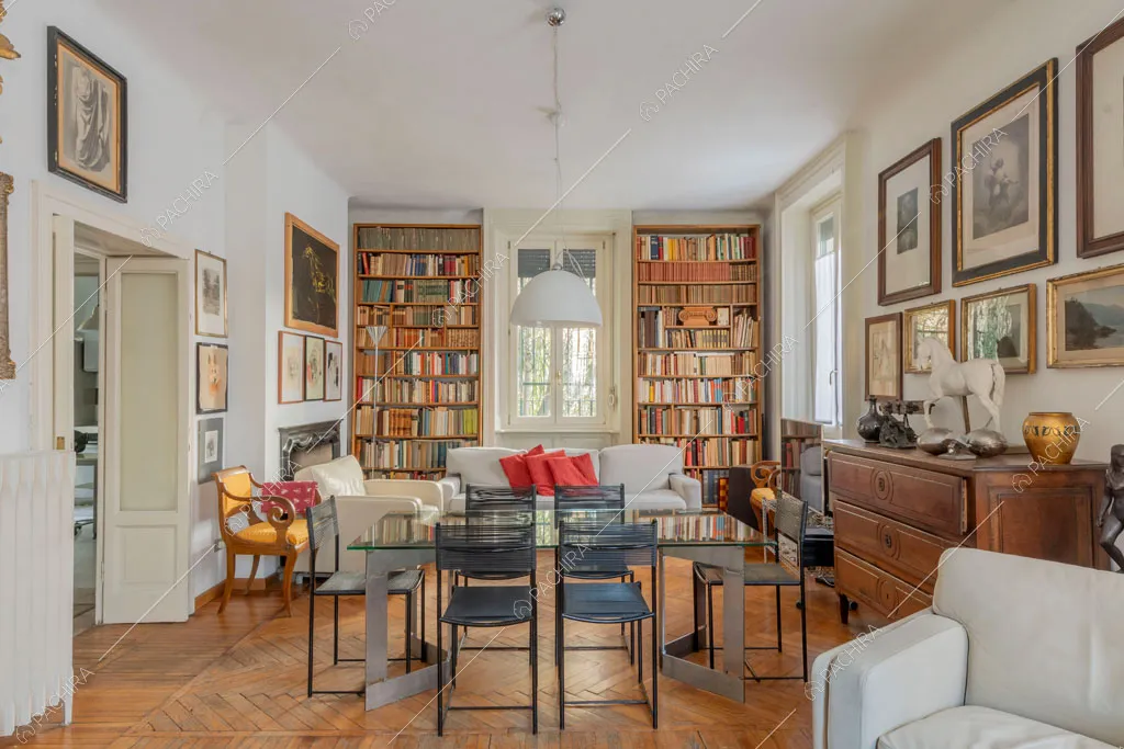 Zona living della villa Oglio, location in stile moderno a Milano