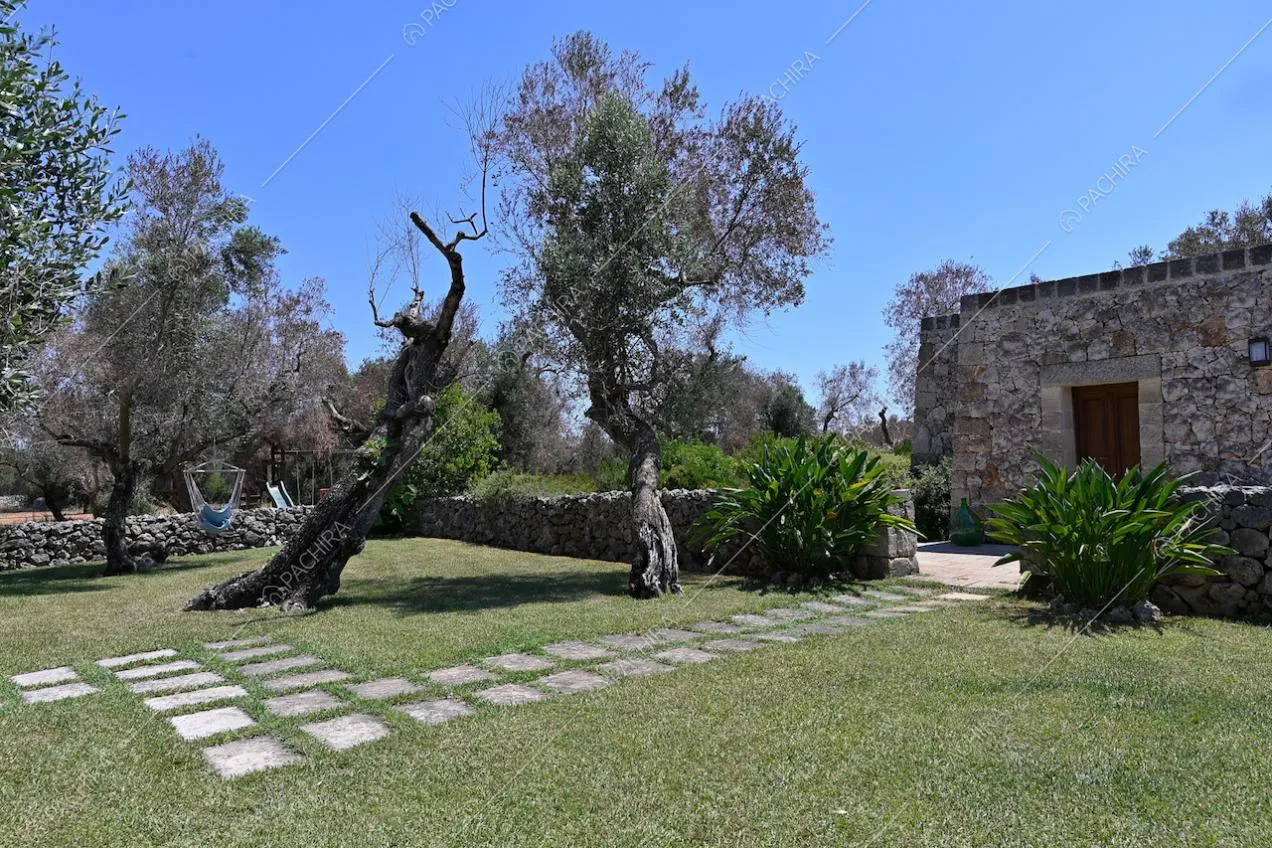 Nel giardino, vialetto in pietra per accedere al trullo, usato come seconda unità, indipendente dalla villa