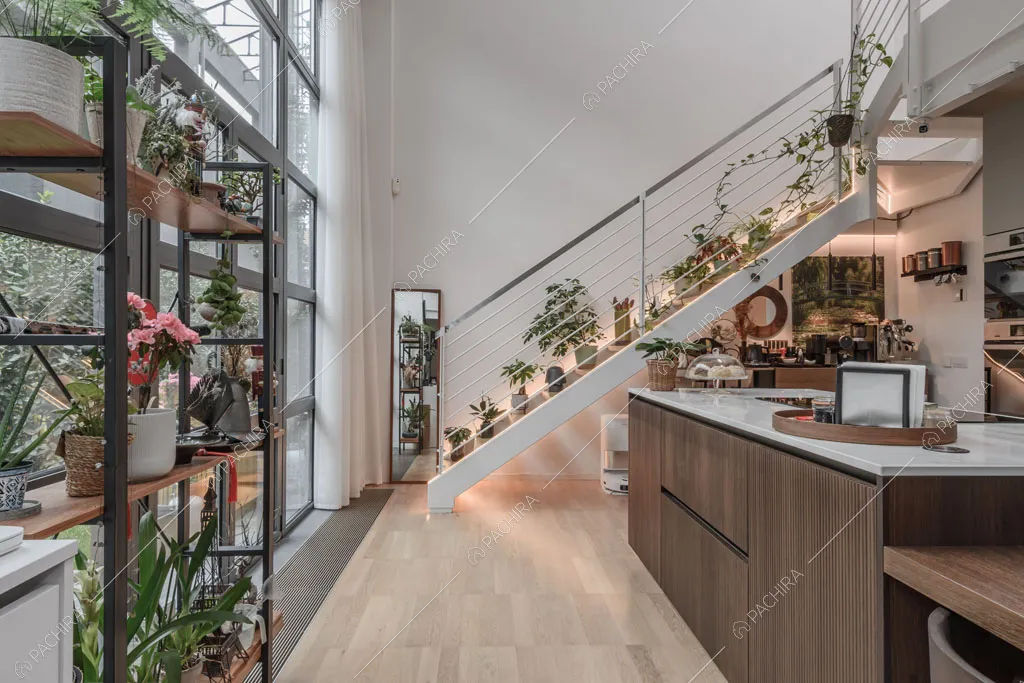 Pavimento in parquet nella sala del loft Tagus, location in stile contemporaneo a Milano