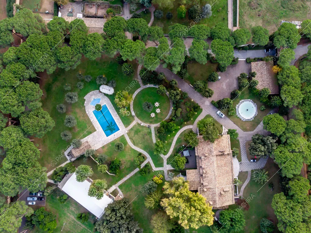 Vista dall'atlo sulla dimora storica Citera, location in stile classico a Roma