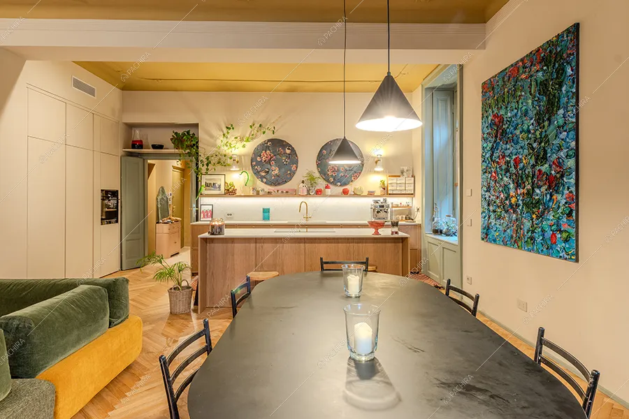 Zona pranzo dell'appartamento Buganvilla, location in stile moderno a Milano