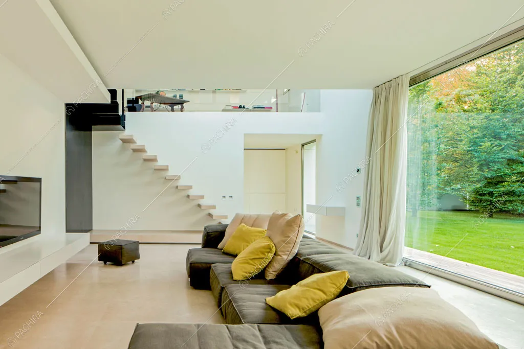Zona living della villa Meru, location in stile contemporaneo a Padova