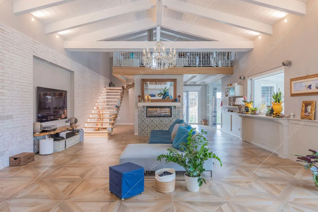 Zona living della villa Colchito, location in stile contemporaneo a Roma