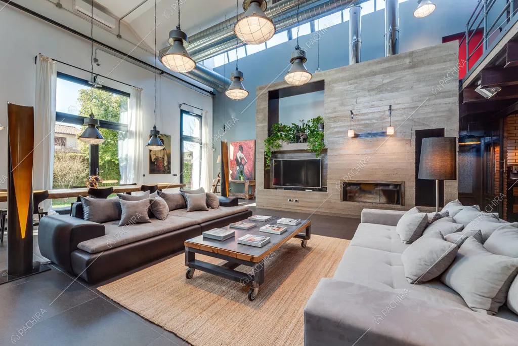Salotto del loft Argan, location in stile industriale a Roma